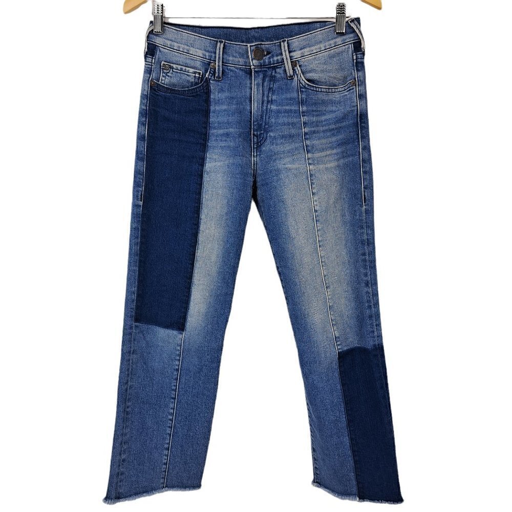 True Religion Stovepipe Patchwork Raw Hem Cropped Jeans Size 27 Boho Colorblock